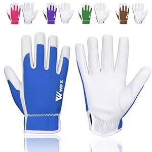 WFX Gants de Travail en Cuir pour Le Jardinage, Respirants, résistants aux épines, Gants de Jardinage Robustes pour Dames et Hommes, Pince Utilitaire (Bleu, L)