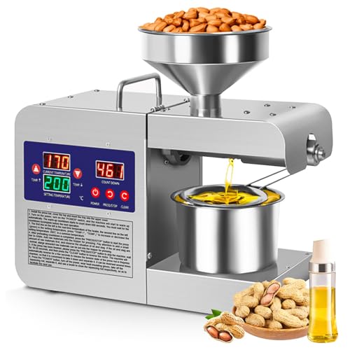 SHAHRYAR 820w Pressa per Olio Elettrica,Acciaio Inossidabile 304,Portata 3–6 kg/Ora (6,61–13,22 Lb/Ora),Dotato di Display LCD,per Uso Domestico E Commerciale