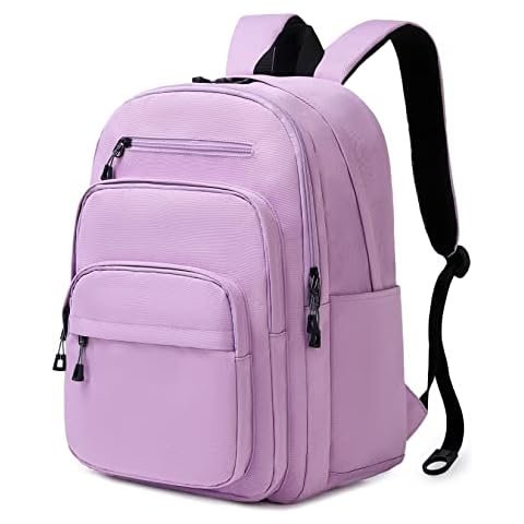 Lanola Basic Multi-Pocket Multipurpose Backpack Classical Water Resistant Student Bookbag For School Business Travel or Casual Daypack Backpacks For Men Or Women - Purple Cover