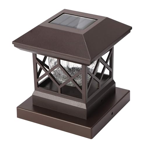 Image of TWINSLUXES LED Solar Fence Post Cap Lights for 3.5x3.5 /4x4 /5x5 Deck Posts, Outdoor Wood or Vinyl, Warm Light (Brown)