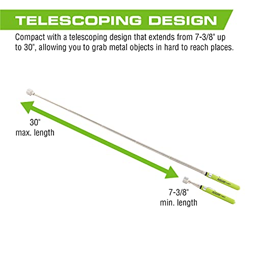 Arcan 16Lb Telescoping Magnetic Pickup Tool, Extends 7-3/8" To 30", Comfort Grip, Built-In Pocket Clip, Stainless Steel (A16Mpt) #TOP1