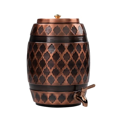 Image of Artarium Antique Matka Copper Water Dispenser with Tap (8 litres), Traditional Barrel Design, Pure Copper Water Pot for Home & Office, Ayurvedic Drinking Water Storage