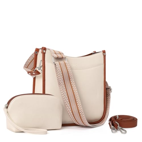 CLUCI Purses for Women, Vegen Leather Crossbody Bags for Woman Trendy, 2PCS Hobo Handbag with 2 Adjustable Guitar Strap