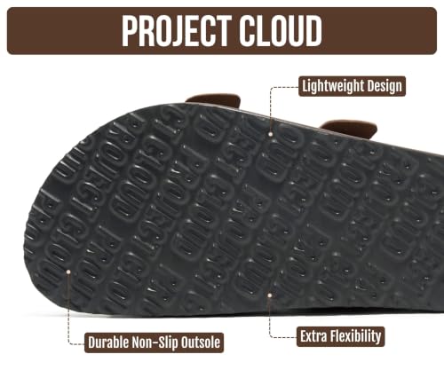 Image of Project Cloud Mens Sandals, 100% Genuine Leather Mens Slides (Heritage) | Memory Foam Insole & Cork Footbed Slides for Men Footwear Non Slip Summer Sandals for Men & Lightweight Sandals Men