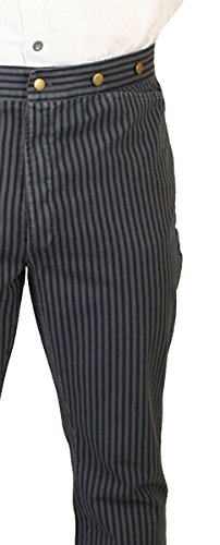 Historical Emporium Men's High Waist Edgar Striped Cotton Trousers, Victorian Western Pants with Suspender Buttons2