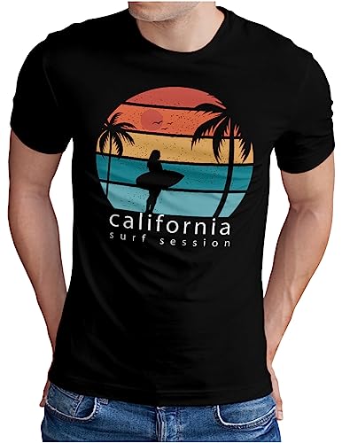 T-shirt homme grande taille confortable motif California retro noir pour l'été