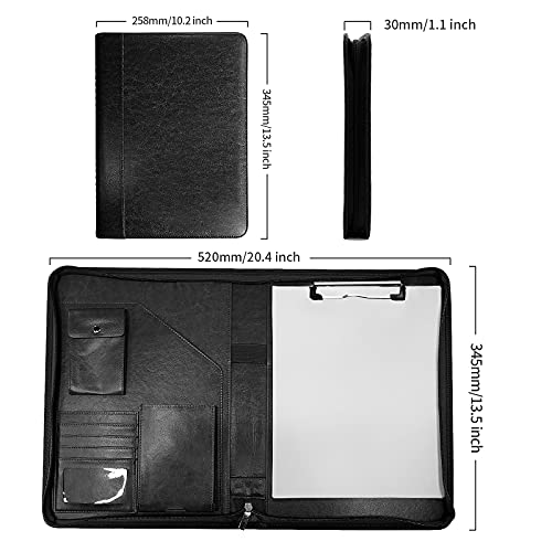 Image of Zippered Padfolio Organizer, WRIYES Leather Planner Binder, 10.2 Inch Portfolio Folder for Documents, Letter Size Business Card Holder for Men&Women (Black)