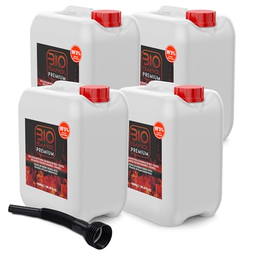4 x 5 litros Bioetanol Premium con Embudo para chimeneas - Etanol Vegetal para chimeneas