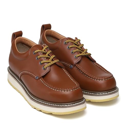 Image of Brown Men's Leather Work Boots - 4 /6 /8 Inch Composite & Soft Toe, Slip Resistant, Oil Resistant, Electrical Hazard, Mark Toe Construction Footwear