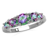 Silvershake 1.4 CTW 5-Stone Genuine Round Shape Mystic Fire Rainbow Topaz White Gold Plated 925 Sterling Silver Gemstone Ring Size 11