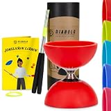 Diabolo Freizeitsport Set giocoliere Pro con cuscinetti a sfera Diabolo (rosso), bastoncini in alluminio, corda di ricambio e istruzioni (lingua italiana non garantita), con confezione regalo