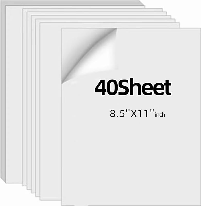 Sticker Paper for Inkjet Printer, 8.5" x 11", Matte, 40 Sheets | Matte Full Sheet Labels, Tear-Resistant Sticker Paper with Strong Adhesive for Laser/Inkjet Printers