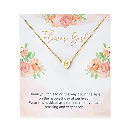 OSNIE Flower Girl Initial Heart Necklace