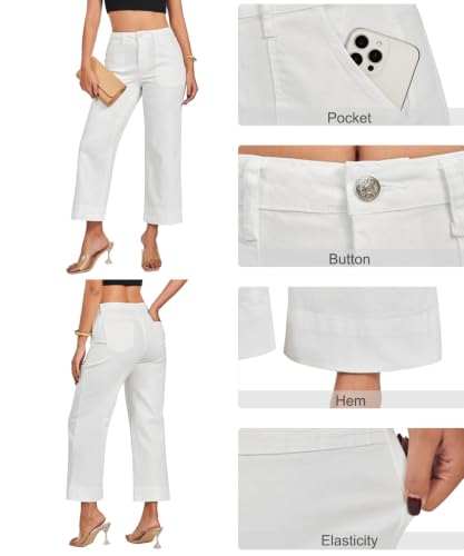 VIPONES Wide Leg Jeans for Women Trendy High Waisted Straight Jeans Cropped Denim Pants Stretchy Baggy Pants with Pockets(644, XXL) White — view 3