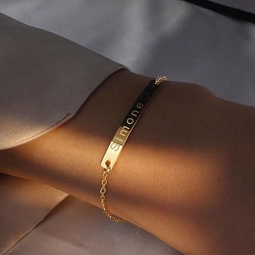 Dainty Name Personalized Gift Bar Bracelet - 16K Gold/Silver/Rose Gold Plated - Delicate Plate with Initial - Customized Bracelet - Thumbnail 3