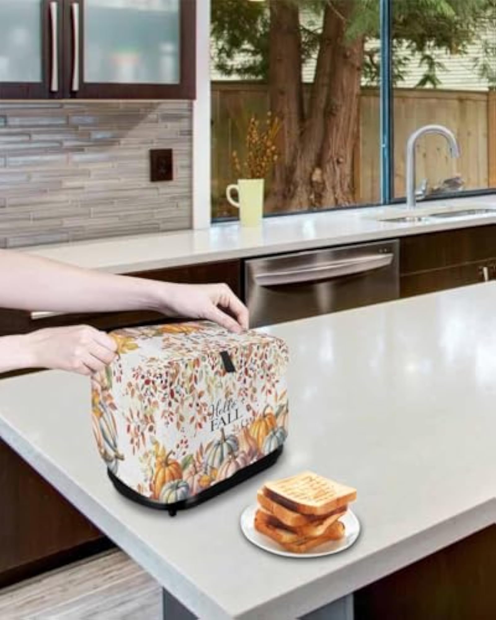 Fall Toaster Cover for 4 Slice Bread Maker, Pumpkins & Autumn Leaves