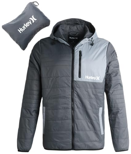 Image of Hurley Mens Puffer Jacket - Lightweight Packable Insulated Winter Coat for Men - Weather Resistant Quilted Outdoor Jacket