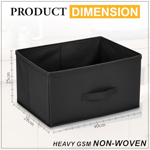 Image of GLUN Pack of 1 Black Foldable Storage Organiser Box with Label Holder, Wear & Tear-Resistant Fabric, Water-Resistant Portable Fabric Closet Organisers, Shelf Baskets for Storage