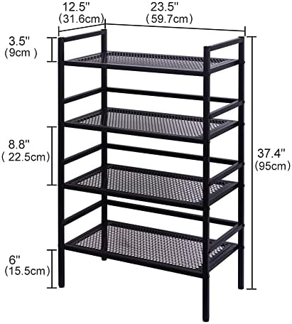 H JINHUI 4-Tier Adjustable Storage Shelf, Metal Shelving Unit Organizer Rack, Microwave Oven Shelf Utility Storage Shelf for Kitchen Living Room Laundry,with 4 Hooks