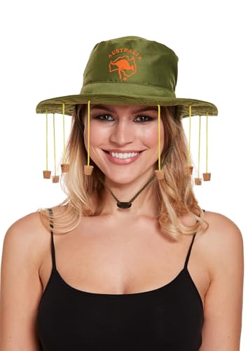 Makii Unisex Australian Cork Hat With Corks - Australia Day Crocodile Hunter Man Fancy Dress Hats Iconic Aussie Hat Perfect for Australian Party Decorations (1 Pack)