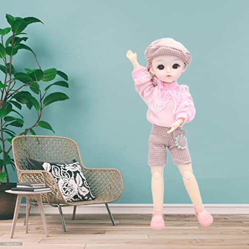Image of Tickles Set Movable Jointed Cute Girl Brown Eyes Fashionable Doll Pink Sweater & Cap with Short for Kids Girls (Size: 30 cm Color: Pink)