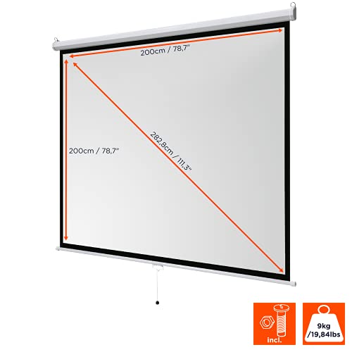 celexon Basic Rollo-Leinwand 110 | 200x200 cm 1:1 | ausziehbare Full-HD 4K Beamer-Leinwand f&uuml;r Heimkino oder B&uuml;ro-Pr&auml;sentationen | Projektionsleinwand geeignet zur Deckenmontage oder Wandmontage