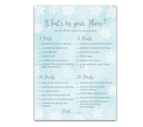 Jeu de fête prénatale pour garçon Ce qui est sur votre téléphone Flocons de neige hiver