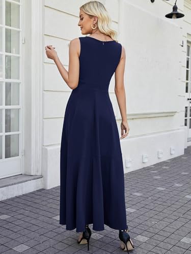RELEEO Women Formal Dresses,Evening Gowns for Women,Long Wedding Guest  Party Sleeveless Prom Homecoming V Neck Dress, Navy Blue, Small :  Amazon.sg: Fashion