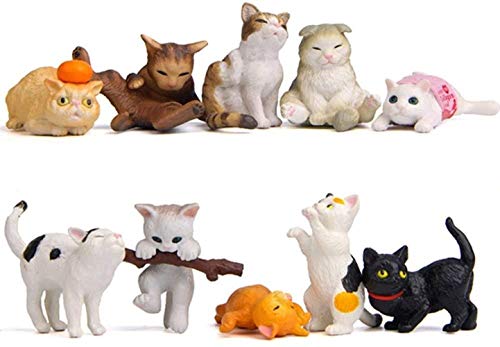 Reboundfive Figuritas de juguete para decoración de gatos, 10 unidades, lindos gatos traviesos, accesorios de animales para miniatura, micropaisajismo, decoración de jardín, casas, adornos para niños Cover