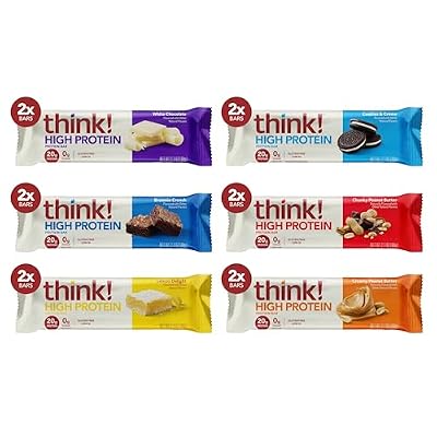 think! Protein Bars, High Protein Snacks, Gluten Free, Kosher Friendly,Variety Pack, Nutrition Bars, 2.1 Oz per Bar, 12 Count (Packaging May Vary)