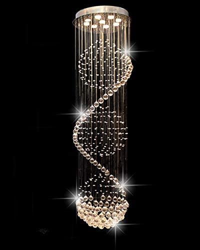 Modern Spiral Sphere Crystal Chandelier, Dst Spectacular Droplet Ceiling Lights Fixture, Clear K9 Crystal Ball Pendant Light for Living Room Entryway Hallway Foyer Romantic Decor, Size: D50cm H180cm