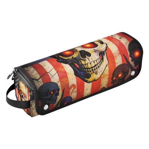 Bolsa de viaje para herramientas de cabello con tapete resistente al calor removible, estuche de transporte de doble capa para planchas, rizadores y secadores de pelo, con diseño de bandera USA y calavera patriótica miniatura 1
