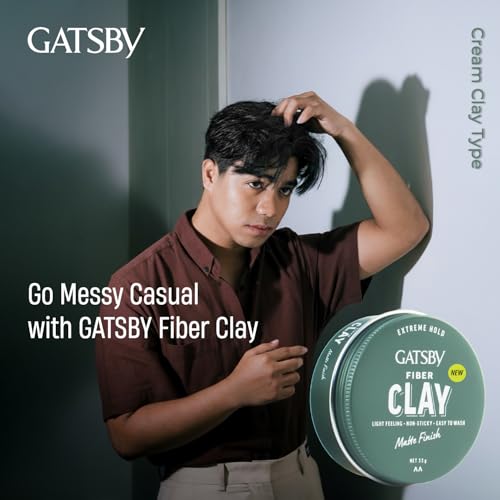 Image of GATSBY Japan's No. 1 Fiber Clay 33g (Pack of 2) | Matte Finish | Enriched with Pro-Vitamin B5 and Keratin