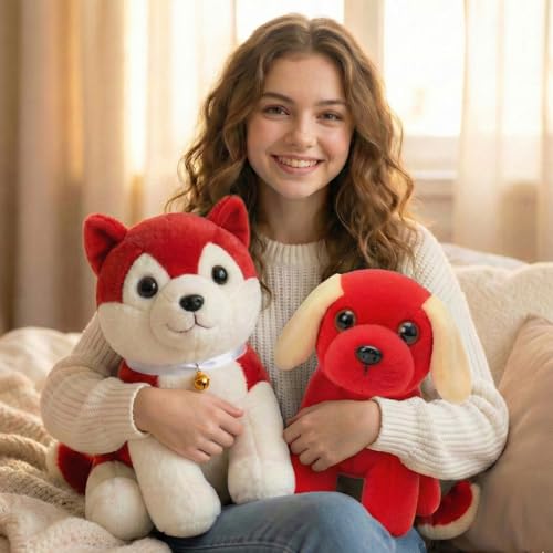 Image of Tabitha Stuffed Toys-Ultra Soft Plush Toy for Kids | Birthday Gifts for Kids and Girls | (Combo of 2 Toys 35 Cm Red Dog & 25 Cm Red Dog)