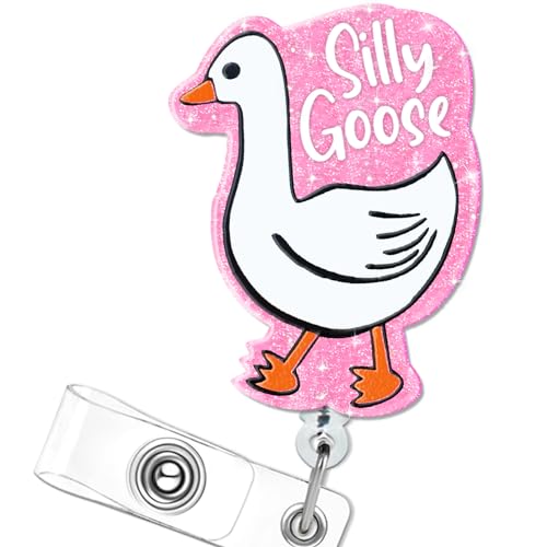 Funny Silly Goose Badge Reel Retractable for Nurses, Cute ID Badge Holder with Alligator Clip for Students, RN LPN Medical Assistant Work, Nursing Name Tag Card Funny Pediatric Badge Reels Gift - Pink