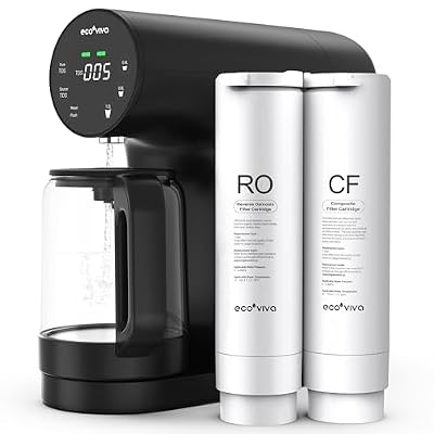 Ecoviva Countertop Reverse Osmosis System RO Water Filter, 4 Stage Filtration, Real-time TDS Monitor, 3:1 Pure to Drain, Zero-Installation Portable Water Purifier (WP-RO-200G Black)