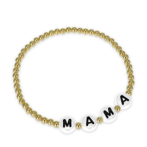 Anela Mama White Beaded Bracelet, 14kt Gold Filled Beaded, Stretch and Stackable, Hand Made in USA
