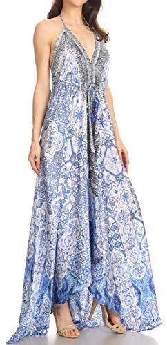 Image of Sakkas Lizi Womens Maxi High-Low Halter Handkerchief Long Dress Beach Party