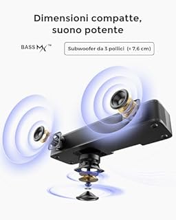 ULTIMEA 2.1 Ch Soundbar Per TV, Subwoofer Integrato, All-In-One Per PC E Giochi. App Controllo, 132W Potenza Picco, Bluetooth 5.4, OPT/AUX Ingressi, Montaggio A Parete, Poseidon M20 Pro