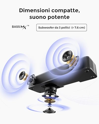 ULTIMEA 2.1 Ch Soundbar Per TV, Subwoofer Integrato, All-In-One Per PC E Giochi. App Controllo, 132W Potenza Picco, Bluetooth 5.4, OPT/AUX Ingressi, Montaggio A Parete, Poseidon M20 Pro - Immagine 2