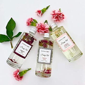 OLIVIA CARE Body Oils, Flavors: Apricot Fig, French Rose, Jasmine Gardenia -All Natural Perfume Fragrance & Body Oil Moisturizer, Rich in Vitamin E, K, Omega fatty Acids