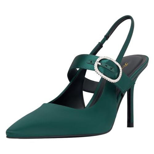 FOWT Women Pointed Toe Backless Pumps Stiletto High Heel Slingbacks Rhinestone Buckle Formal Office Party Shoes Size 4-16 US
