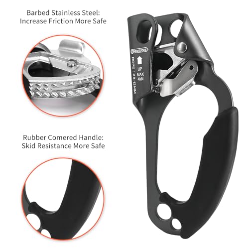 Image of NewDoar Hand Ascender Rock Climbing Tree Arborist Rappelling Gear Equipment Rope Clamp for 8~12MM Rope(Right Hand Grey)