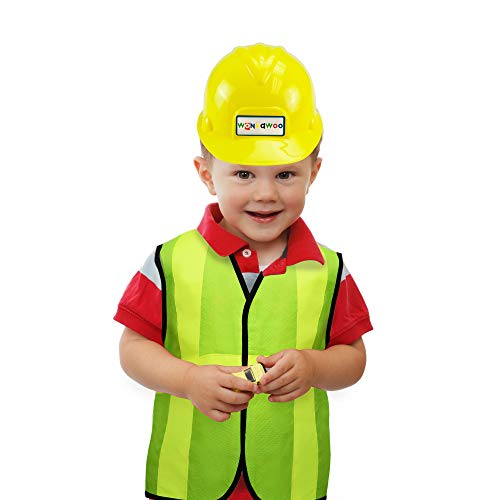 WONKAWOO Kids Construction Worker Costume Set with Yellow Hard Hat Helmet and Neon
