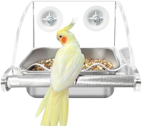 LUKHMELF Bird Feeder for Cage,Transparent Bird Feeders, Bird Feeder with Anti-Slip Stand, Stainless Steel Bird Bowls Parakeet Feeder,for Parakeet, Psittacus Erithacus, Lovebirds,Budgies, Transparency