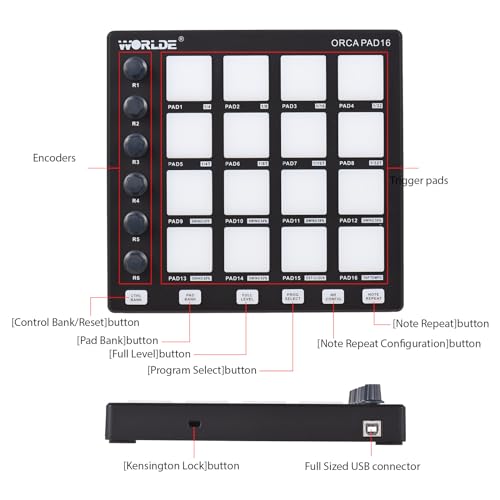 HUIOP MIDI Controller Beat Maker Machine 6 Buttons Assignable Note Repeater Full Level Buttons and Production Software Mini Portable USB MIDI Controller for Music Production,created - Image 3