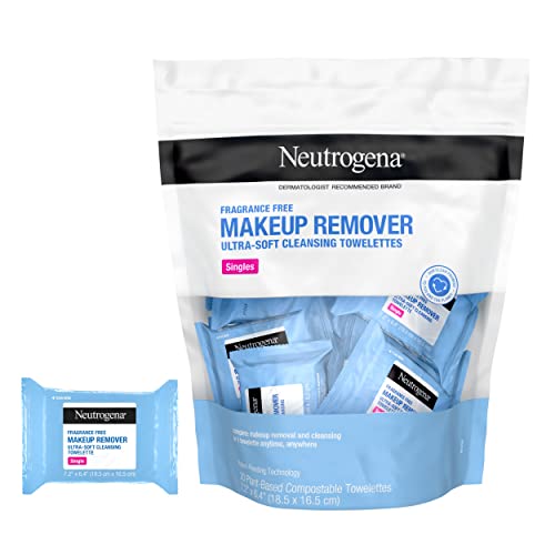 Neutrogena Fragrance-Free Makeup Remover Cleansing Towelette Singles, Individually-Wrapped Daily Face Wipes To Remove Dirt, Oil, Makeup & Waterproof Mascara For Travel & On-The-Go, 20 Ct (Pack Of 6) #TOP4