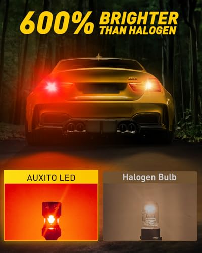 Image of AUXITO CANBUS 3156 3157 LED Bulbs Red with Built-in Resistor 3056 3057 3457R 4057 4156 4157 Anti Hyper Flash Error Free Brake Lights, Tail Lights, Stop Lights, Turn Signal Lights, Pack of 2