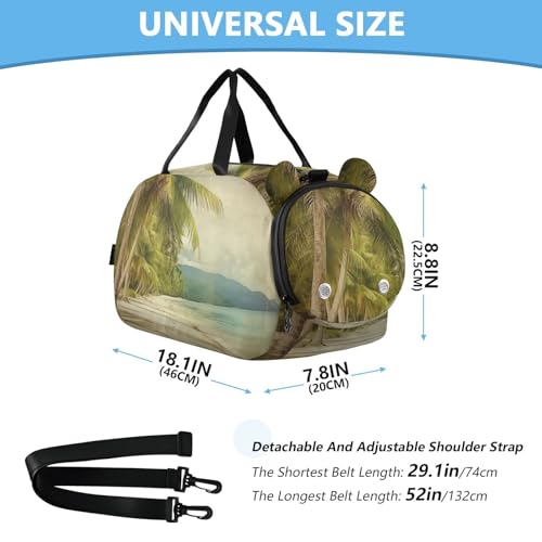 Retro Beach Duffle Bag for Girl, Sports Duffle Gym Bags with Shoe Compartment, Personalized Overnight Bag Travel Weekender for Kids2