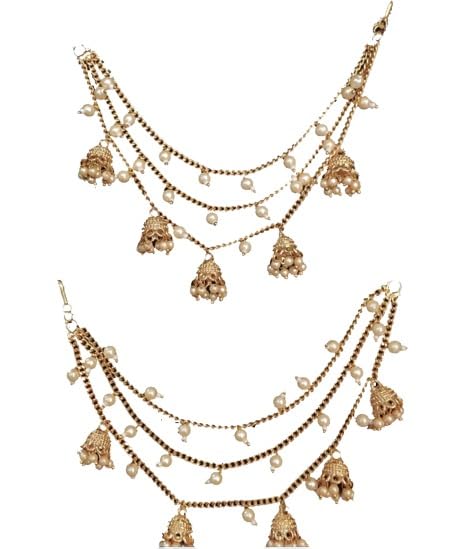 Needs Brass copper Gold kanchain Jewellery Bahubali Inspired 3 layer long bridal wedding ear kan chain for Hair Jhumka Jhumki for women girls (B0CNQ2493T) Amazon Price History, Amazon Price Tracker